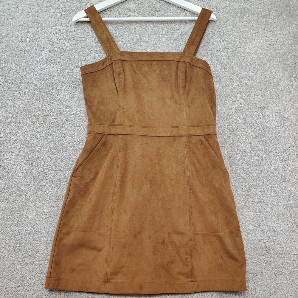 Abercrombie & Fitch Y2K Pinafore Mini Dress Women Small Brown Faux Suede Retro